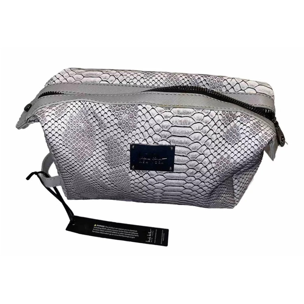 Nicole Miller faux snakeskin cosmetic bag. purple/white NWT